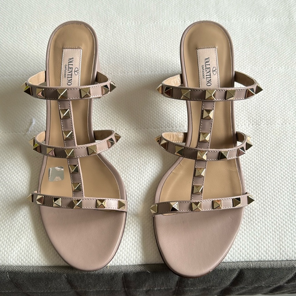 Rockstud Calfskin Leather Slide Sandals 60MM